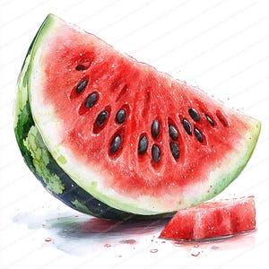 18 rebanadas de sandía con semillas / Ilustración de fruta de verano / Clipart de acuarela imprimible / JPG de alta calidad / Manualidades de papel