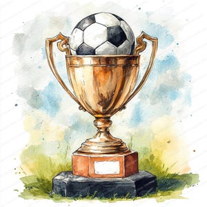 17 Fußball Trophy Cup Clipart | Fußball Preis Illustration | Druckbare Aquarell Clipart | Hochwertige JPGs | Papiermodell | Zeitschrift