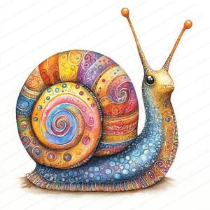 20 Clipart escargot d'art populaire | Illustrations fantaisistes d'escargots | Décoration folklorique et artisanat | Clipart de haute qualité | Téléchargement d'oeuvres d'art uniques