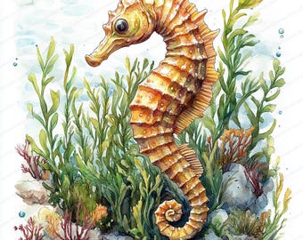 17 タツノオトシゴの海のクリップアート | 水中生物のイラスト | 印刷可能な水彩画のクリップアート | 高品質の JPG | ペーパークラフト | ジャンクジャーナル