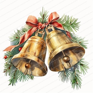 14 Christmas Bell Clipart | Christmas Clipart | Printable Watercolor clipart | High Quality JPGs | Digital download | Paper craft, journals