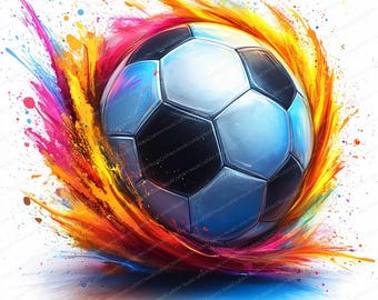 Paquete de 14 imágenes prediseñadas de balón de fútbol / Imágenes prediseñadas de fútbol / Imágenes prediseñadas de acuarela imprimibles / JPG de alta calidad / Descarga digital / Manualidades de papel