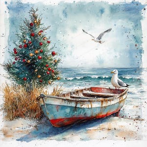 18 Beachy Weihnachts-Clipart | Küsten Urlaub Kunst | Druckbare Aquarell Clipart | Hochwertige JPGs | Papiermodell | Junk Journal