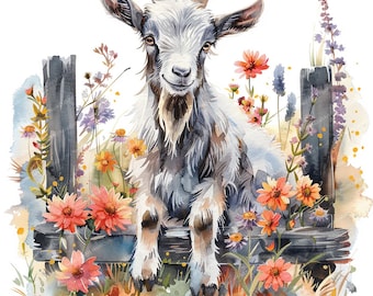 14 High-resolution Goat Clipart | Funny Goats Design Bundle Digital Download | Printable Card Making | Mixed Media | Digital Paper Craft