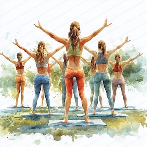 15 yoga buitensessie clipart | Rust in de natuur | Afdrukbare aquarel clipart | Hoge kwaliteit JPG's | Papierkunst | Junkjournaal