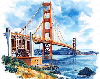 21 Golden Gate Bridge Clipart | Iconic San Francisco Graphics | Printable Watercolor clipart | High Quality JPGs | Paper craft | journal