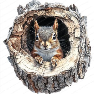20 Clipart écureuil dans un trou d'arbre | Clipart aquarelle imprimable | JPG de haute qualité | Téléchargement numérique | Créations artisanales en papier | journal indésirable