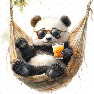 18 Clipart Panda avec des lunettes de soleil | Art d'ours à la mode cool | Clipart aquarelle imprimable | JPG de haute qualité | Créations artisanales en papier | Journal indésirable