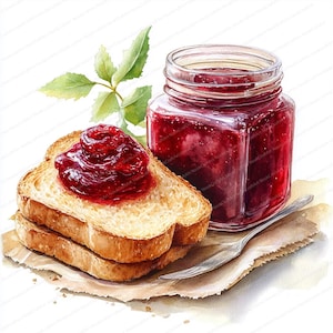 21 Jam Spread Clipart | Ilustração de café da manhã perfeito | Clipart de aquarela para impressão | JPGs de alta qualidade | Artesanato em papel | Diário de lixo