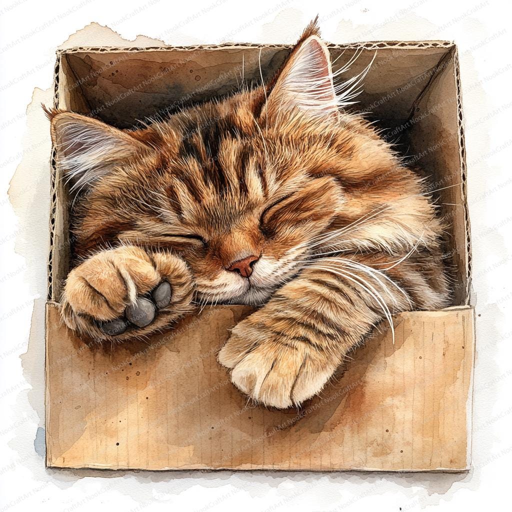 17 箱の中で眠る猫のクリップアート | 心地よい猫のお昼寝のイラスト