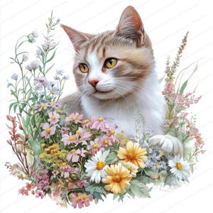 18 Clipart di gatti da giardino ad acquerello / Clipart di gatti / JPG di alta qualità / Download digitale / Artigianato di carta / Diario spazzatura