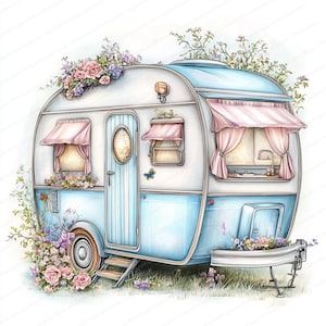 Cozy Whimsical Camper Clipart | 14 High Quality JPGs | Printable Watercolor clipart | Digital download | Paper craft | junk journal