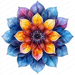 20 Mandala Flower Petals Clipart / Elementi di design floreale simmetrici / Clipart acquerello stampabile / JPG di alta qualità / Diario spazzatura