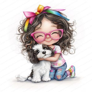 16 schrullig Mädchen mit Tier Clipart set 2 | Entzückendes schrulliges Mädchen mit Tier Clipart | Hochwertige JPGs | Papiermodell | Junk Journal