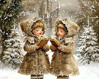 水彩画のクリスマスキャロル | 高画質JPG画像20枚 | 印刷可能な水彩画