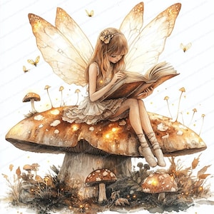 20 Clipart di fata su fungo / Illustrazione fantasy incantevole / Clipart acquerello stampabile / JPG di alta qualità / Diario spazzatura
