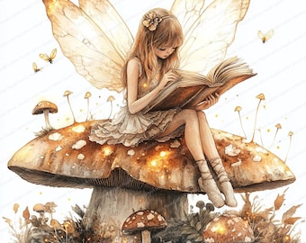 キノコの上の妖精 20 点のクリップアート | 魅惑的なファンタジー