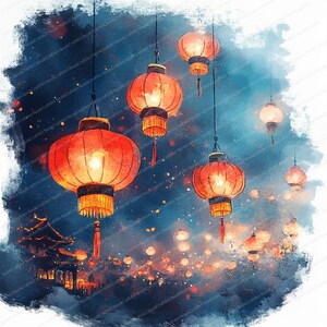 13 Chinese lantaarn clipartcollectie | Oosterse festivalbundel| Afdrukbare aquarel clipart | Hoge kwaliteit JPG's | Papierkunst | dagboek