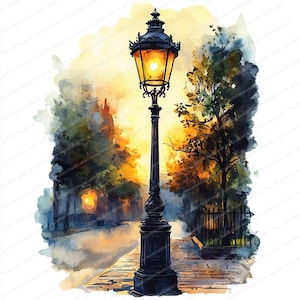 20 Victorian Street Lamp Clipart | Vintage Gaslight Illustration| Printable Watercolor clipart | High Quality JPGs | Paper craft | journal