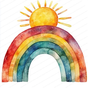 20 Rainbow Sunshine Clipart | Whimsical Cartoon Illustration | Printable Watercolor clipart | High Quality JPGs | Paper craft | Junk journal