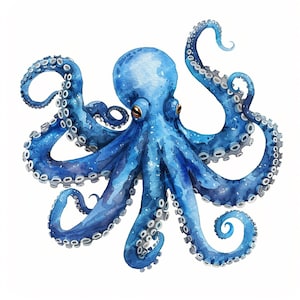 10 Octopus Clipart, Watercolor Octopus, Black White, Printable Watercolor clipart, High Quality JPG, Digital download, Paper craft