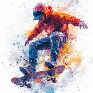 12 Skateboarding Clipart | Skateboarding Sport | Printable Watercolor clipart | High Quality JPGs | Digital download | Paper craft