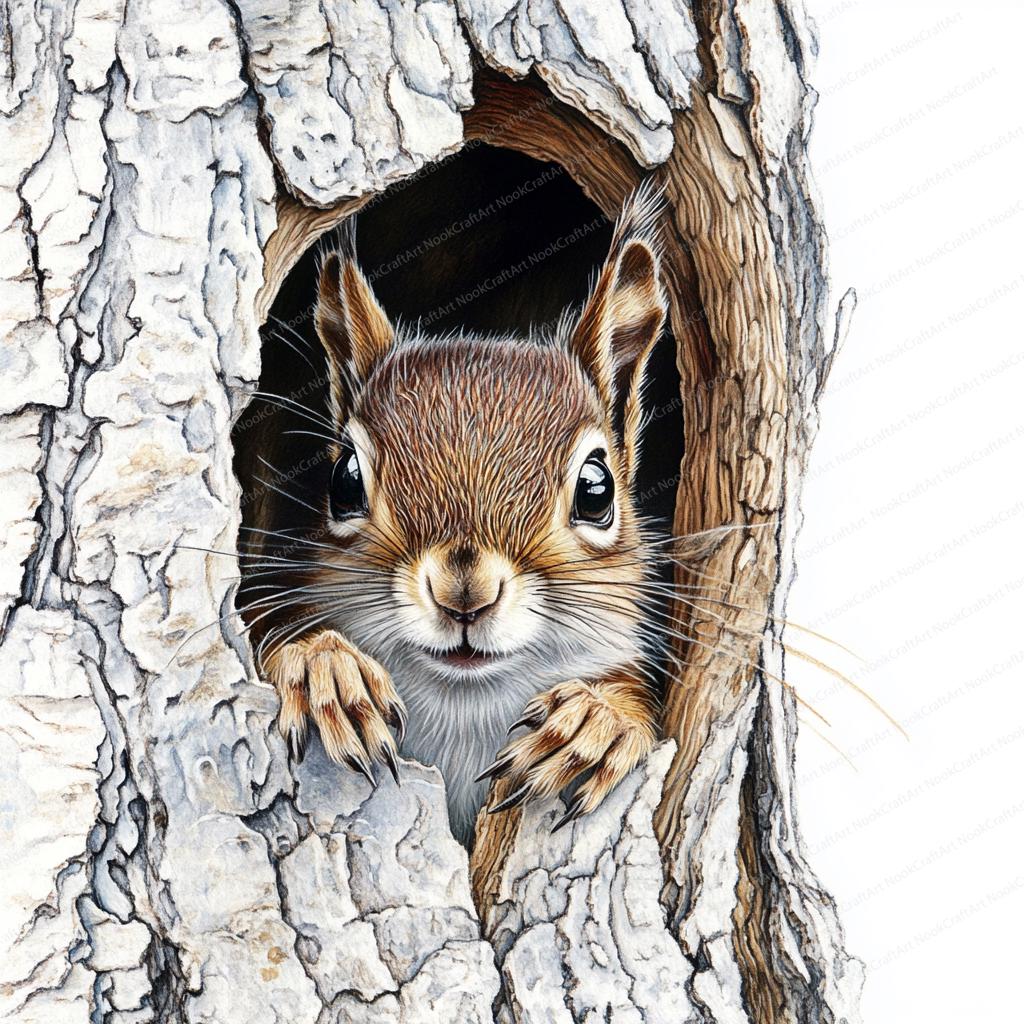 木の穴にいるリスのクリップアート 20 枚 | 印刷可能な水彩画クリップ
