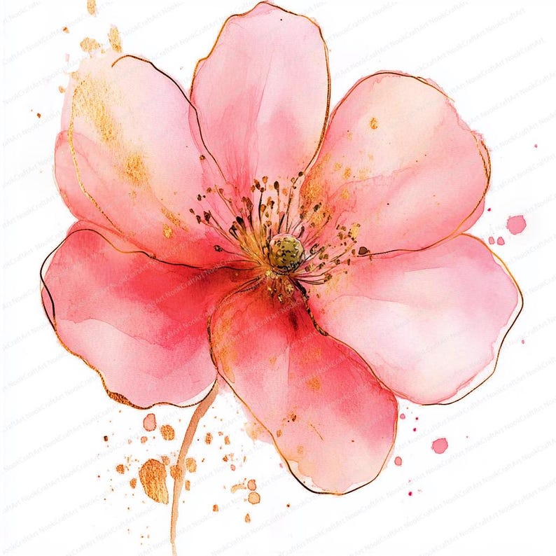 16 Red Abstract Flowers Clipart Red Flower Printable Watercolor Clipart