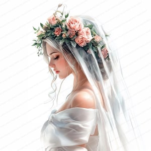 20 Watercolor Bride Clipart | Floral Wedding Clipart | High Quality JPGs | Digital Download | Paper Craft | Junk Journal