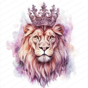 14 imágenes prediseñadas del Rey León / León con corona real / Imágenes prediseñadas de acuarela imprimibles / JPG de alta calidad / Descarga digital / Manualidades de papel
