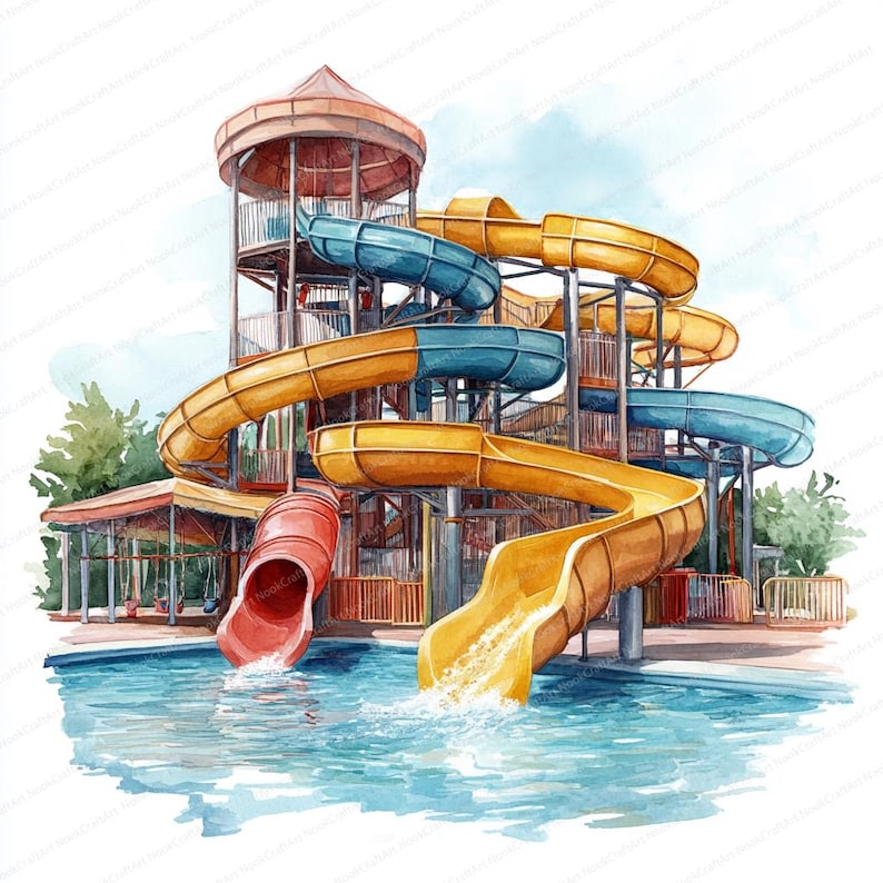 Water Coaster Rides Graphic 20 Water Ride Clipart Fun | Swings and Slides Adventure | Printable ...