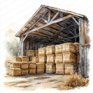 Collection de cliparts de 19 bottes de paille | Art de stockage de ferme rustique | Clipart aquarelle imprimable | JPG de haute qualité | Créations artisanales en papier | Journal indésirable