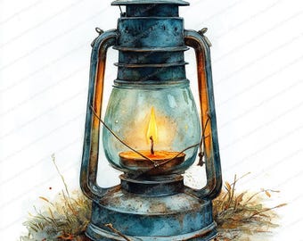 18 Rustic Lantern Candle Clipart | Vintage Candle Light Illustration | Printable Watercolor clipart | High Quality JPGs | Junk journal