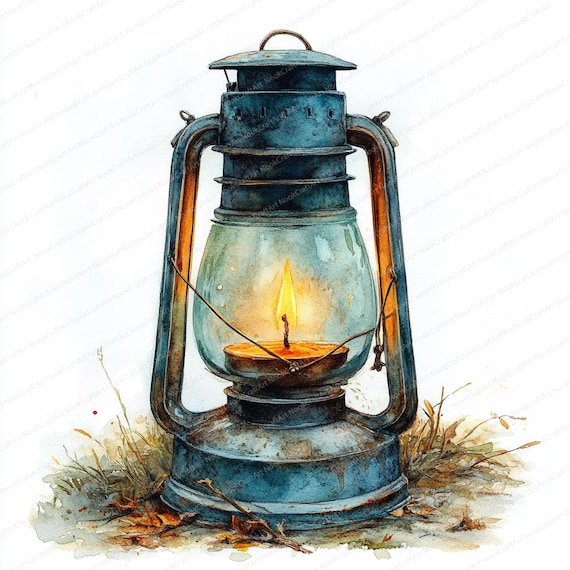 Lanterne Rustique Dans La Nature - Tableau Sur Toile Turquoise Bookstore 8x10 Pouces