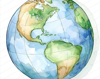 20 Clipart Terre | Images aquarelles de carte du monde et de globe | Fichiers JPG imprimables | Téléchargement instantané | Utilisation commerciale | Motifs créatifs en papier
