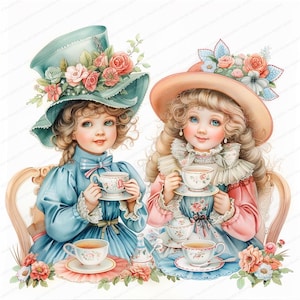 12 fancy tea party-clipart | Elegante theekopjes en lekkernijen | Afdrukbare aquarel clipart | Hoge kwaliteit JPG's | Papierkunst | Junkjournaal