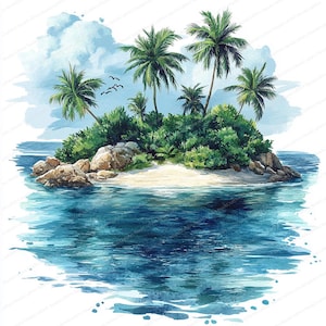 19 Tropische Insel Lagune Clipart | Paradies Strand Illustration Sammlung | Druckbare Aquarell Clipart | Hochwertige JPGs | Junk Journal