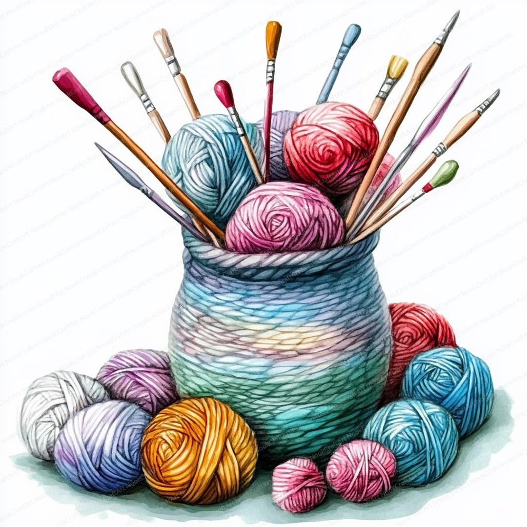 18 Knitting Crochet W Yarn Clipart | Printable Watercolor Clipart ...