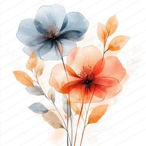 19 Clipart floreali astratte pastello / Illustrazioni di fiori artistici delicati / Clipart acquerello stampabili / JPG di alta qualità / Carta artigianale