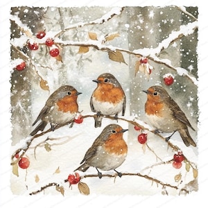 15 Pássaros de Inverno em Cenários de Neve Clipart | JPGs de Aquarela de Alta Qualidade | Decoração Sazonal e de Férias | Diário, Suprimentos para Scrapbook