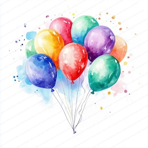 14 Party Luftballons Set 2 Clipart | Regenbogen Luftballons Clipart | Druckbare Aquarell Clipart | Hochwertige JPGs | Digitaler Download