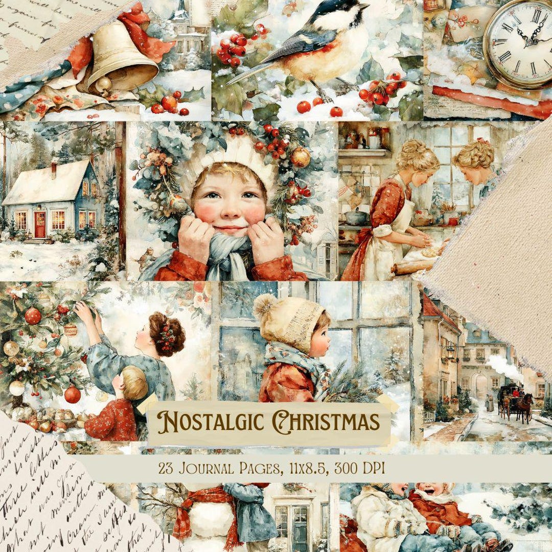 Nostalgic Christmas Junk Journal Kit | Vintage Holiday Collage Sheets ...