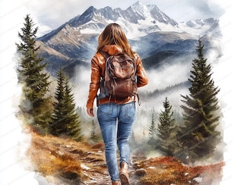 20 Woman Hiking Clipart Bundle | Mountain Hiking Clipart | High Quality JPGs | Digital Download | Paper Craft | Junk Journal