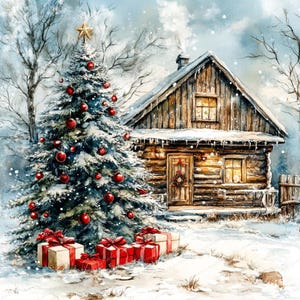 16 Clipart di paesaggi natalizi innevati d&#39;epoca / Clipart di case invernali / Clipart di acquerelli stampabili / JPG di alta qualità / Download digitale