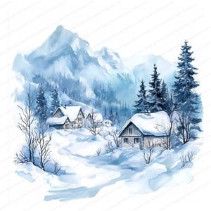 20 Cenas de Inverno Clipart | Clipart de Floresta de Inverno em Aquarela | JPGs de Alta Qualidade | Download Digital | Artesanato em Papel | Diário de Lixo