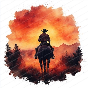 21 siluetas de vaqueros a caballo / Diseño gráfico de equitación occidental / Acuarela imprimible / JPG de alta calidad / Manualidades de papel