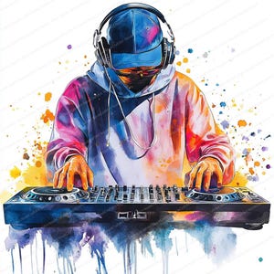 Ensemble de clipart DJ jamming | 20 fichiers JPG de haute qualité | Téléchargements numériques | Utilisation commerciale | Aquarelle | Supports imprimables et créations numériques