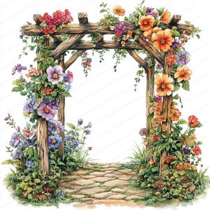 20 Floral Gartentor Blumen Clipart | Druckbare Aquarell Clipart | Hochwertige JPGs | Digitaler Download | Papiermodell | Junk Journal