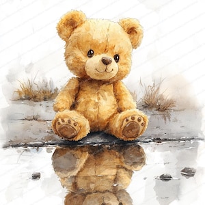 15 verlorene Teddybär Clipart | Niedliche Pfützen Illustration | Druckbare Aquarell Clipart | Hochwertige JPGs | Papiermodell | Junk Journal