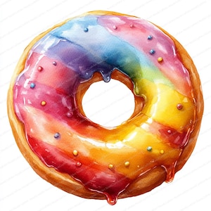 22 Clipart di ciambelle glassate arcobaleno / Illustrazione di dolcetti colorati / Clipart acquerello stampabile / JPG di alta qualità / Carta artigianale